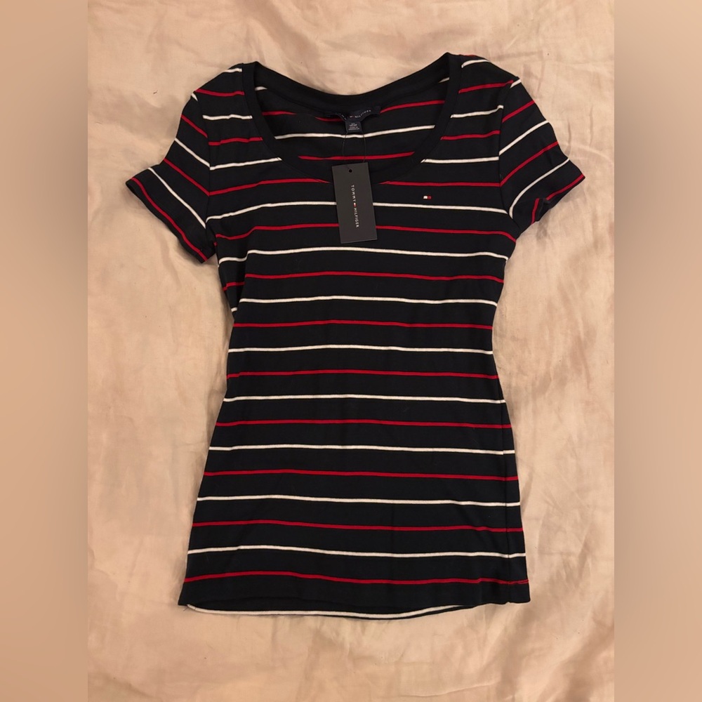 Tommy Hilfiger Navy Striped Short-Sleeve Tee - Navy/Red/White 0044